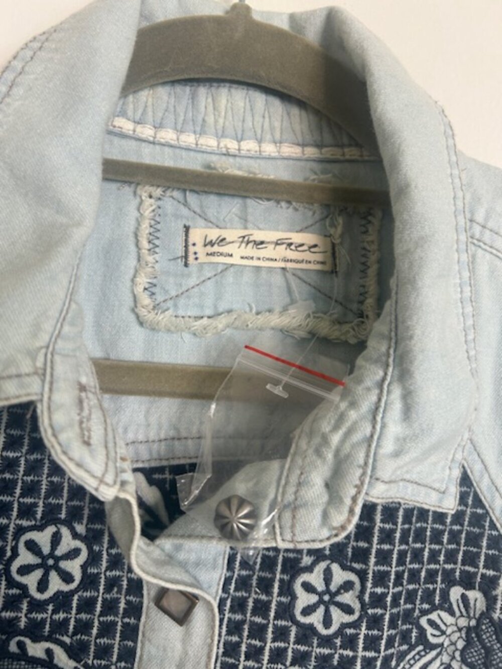 We the Free x Free People Western Wear Cutoff Denim Embroidered Fray Snap Top - Picture 3 of 16